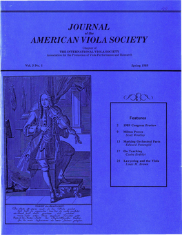 Journal of the American Viola Society Volume 5 No. 1, Spring 1989