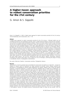 A Higher–Taxon Approach to Rodent Conservation Priorities for the 21St Century