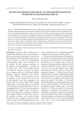 GENERA PLEUROTHALLIDINARUM: an Updated Phylogenetic Overview of Pleurothallidinae