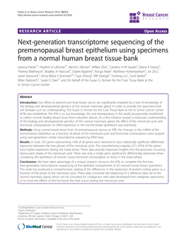 Next-Generation Transcriptome Sequencing of the Premenopausal