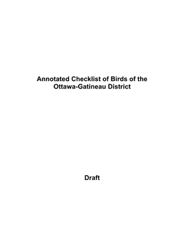 Annotated Checklist of Birds of the Ottawa-Gatineau District Draft