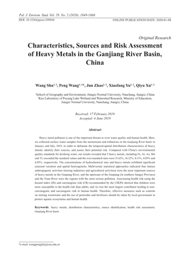 Characteristics, Sources and Risk Assessment of Heavy Metals in the Ganjiang River Basin, China