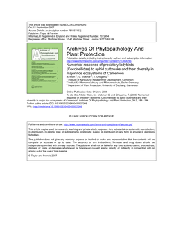 Archives of Phytopathology and Plant Protection