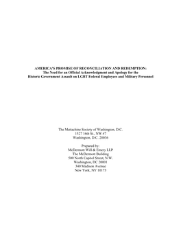 The Need for an Official Acknowledgment and Apology for the Historic Government Assault on LGBT Federal Employees and Military Personnel