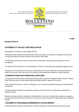Statement of the Holy See Press Office