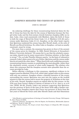 Josephus Misdated the Census of Quirinius