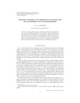 DRINFEL'd DOUBLES and EHRESMANN DOUBLES for LIE ALGEBROIDS and LIE BIALGEBROIDS 1. Introduction It Is Well Known That Lie Bial