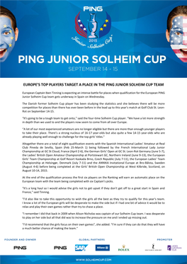 Europe's Top Players Target a Place in the Ping Junior