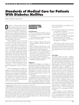 Standards of Medical Care for Patients with Diabetes Mellitus