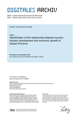 Identification of the Relationship Between Tourism Industry Development and Economic Growth of Zanjan Province