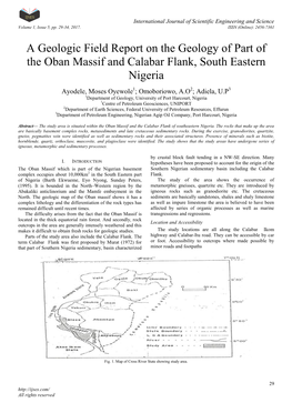 A Geologic Field Report on the Geology of Part of the Oban Massif and Calabar Flank, South Eastern Nigeria