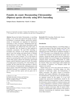 (Diptera) Species Diversity Using DNA Barcoding