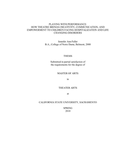 How Theatre Brings Creativity, Communication, and Empowerment to Children Facing Hospitalization and Life Changing Disorders