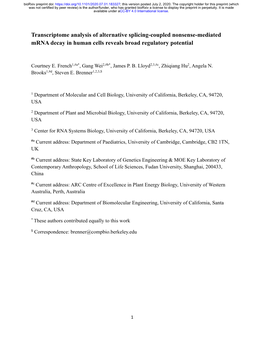 Transcriptome Analysis of Alternative Splicing-Coupled Nonsense-Mediated Mrna Decay in Human Cells Reveals Broad Regulatory Potential