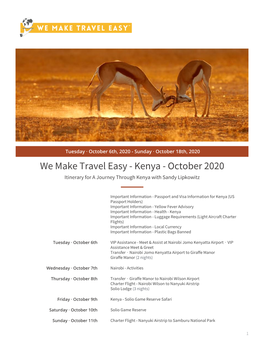 Kenya - October 2020 Itinerary for a Journey Through Kenya with Sandy Lipkowitz