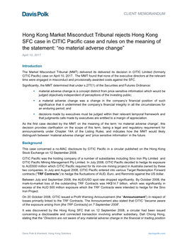 Hong Kong Market Misconduct Tribunal Rejects Hong Kong SFC