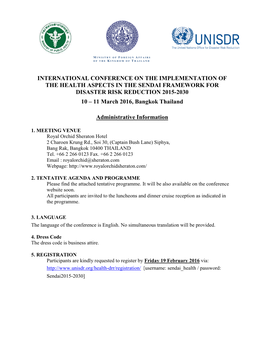 Administrative and Logistic Information As of 5 Feb 2016