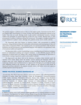 Graduate Study in Political Science Is a Rigorous and Challenging Course of Study and Entails Many Obligations Outside of the Classroom