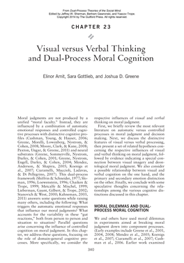 Visual Versus Verbal Thinking and Dual‑Process Moral Cognition