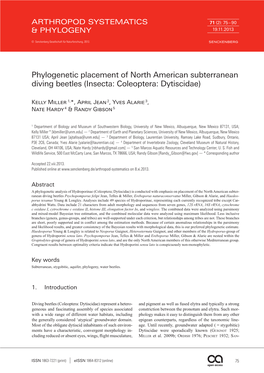 Phylogenetic Placement of North American Subterranean Diving Beetles (Insecta: Coleoptera: Dytiscidae)