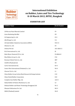 International Exhibition on Rubber, Latex and Tire Technology 8-10 March 2012, BITEC, Bangkok