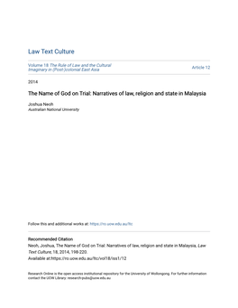 The Name of God on Trial: Narratives of Law, Religion and State in Malaysia