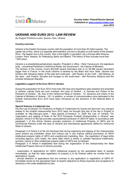 UKRAINE and EURO 2012: LAW REVIEW by Grygorii Prokhorov-Lukin, Iprocon, Kiev, Ukraine