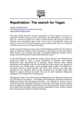 Repatriation: the Search for Yagan