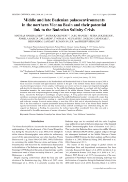 Middle and Late Badenian Palaeoenvironments in the Northern