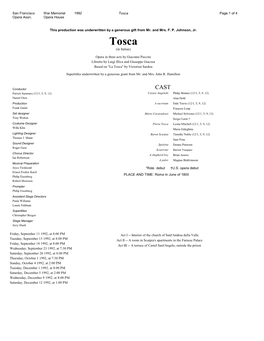 Of 4 1992 San Francisco Opera Assn. War Memorial Opera House Tosca