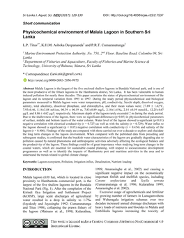 Physicochemical Parameters of the (Golterman Et Al