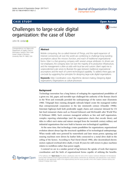 Challenges to Large-Scale Digital Organization: the Case of Uber John M