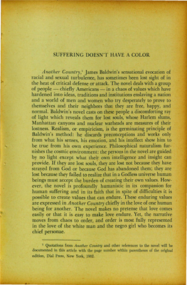 SUFFERING DOESN't HAVE a COLOR Another Country,1 James Baldwin's Sensational Evocation of Racial and Sexual Turbulence, Has Some