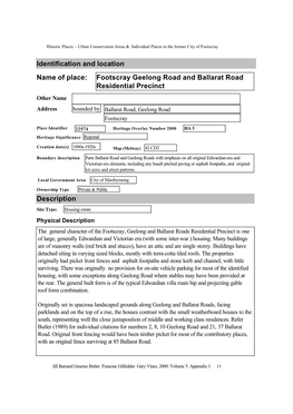 Footscray Geelong Road and Ballarat Road Residential Precinct Identification and Location Description