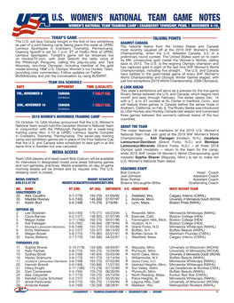 U.S. Women's National Team Game Notes Women's National Team Training Camp | Cranberry Township, Penn