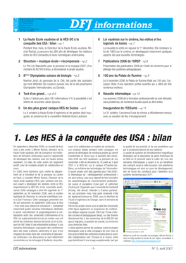 DFJ Informations 1. Les HES À La Conquête Des USA : Bilan