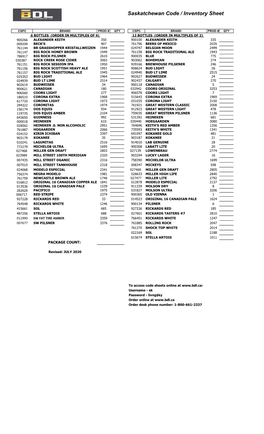 Saskatchewan Code / Inventory Sheet