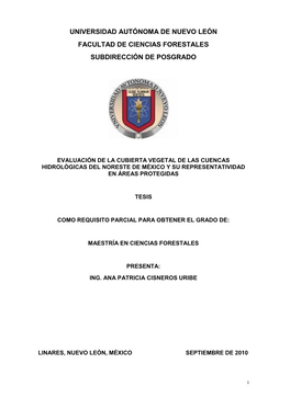 Universidad Autónoma De Nuevo León Facultad De Ciencias Forestales Subdirección De Posgrado