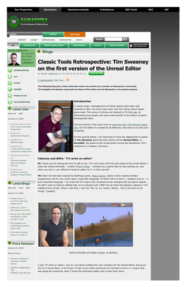 Tim Sweeney on the First Version of the Unreal Editor