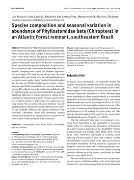 Species Composition and Seasonal Variation in Abundance of Phyllostomidae Bats (Chiroptera) in an Atlantic Forest Remnant, Southeastern Brazil