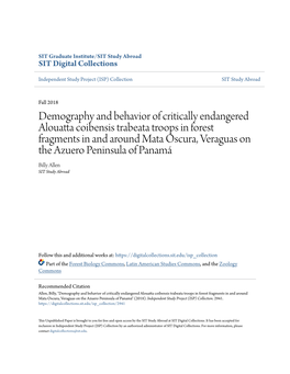 Demography and Behavior of Critically Endangered Alouatta Coibensis