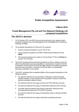 Public Competition Assessment