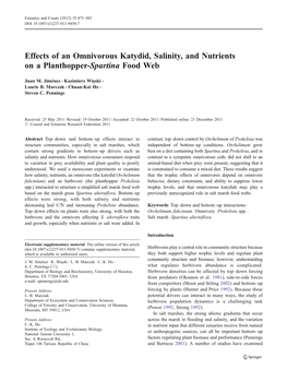 Effects of an Omnivorous Katydid, Salinity, and Nutrients on a Planthopper-Spartina Food Web