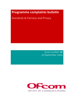 Programme Complaints Bulletin Standards & Fairness