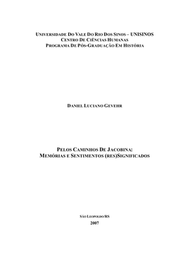 Pelos Caminhos De Jacobina: Memórias E Sentimentos (Res)Significados