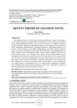 Recent Trends of Assamese Novel