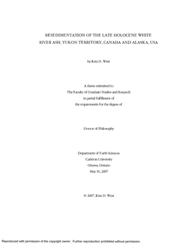 Re Sedimentation of the Late Holocene White River Ash, Yukon Territory, Canada and Alaska, Usa