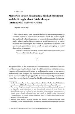 Rosa Manus, Rosika Schwimmer and the Struggle About Establishing an International Women’S Archive