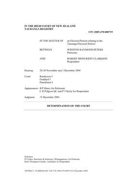 In the High Court of New Zealand Tauranga Registry Civ-2005-470-000719
