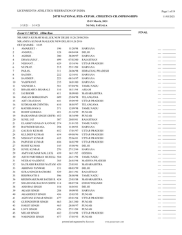 24TH NATIONAL FED. CUP SR. ATHLETICS CHAMPIONSHIPS 11/03/2021 15-19 March, 2021 3/15/21 - 3/19/21 NS NIS, PATIALA